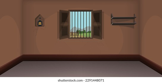 Village Empty room inside vector, poor mud house room interior cartoon background illustrations.