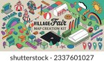 Village Festival Show Fair Event Planning Isometric 3D Map Creation Plan Kit Icons Drag and Drop 