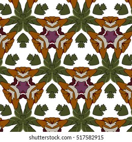 Village floral folk pattern of interwoven flowers and leaves. Vintage ethnic patterns.