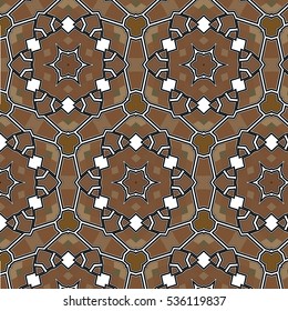 Village floral folk pattern of interwoven flowers and leaves. Vintage ethnic patterns. A chocolate brown color.