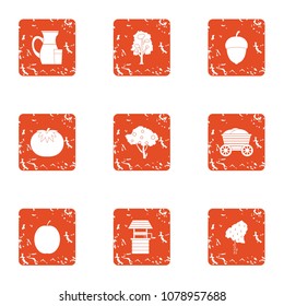 Village food icons set. Grunge set of 9 village food vector icons for web isolated on white background