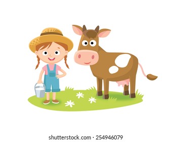 Village Girl With Cow