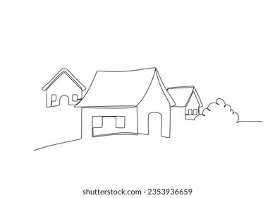 A village with grass beside it. Village one-line drawing