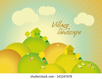 Village. Green Landscape with houses