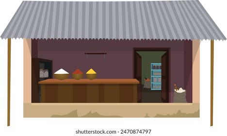 Village grocery shop isolated with white background. Indian store clipart png vector illustration for cartoon animation