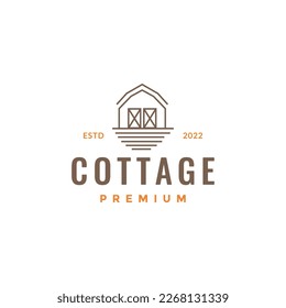 village home cottage warehouse wood line minimal hipster logo design vector