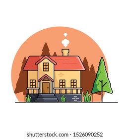 village home with silhouette tree backgroun