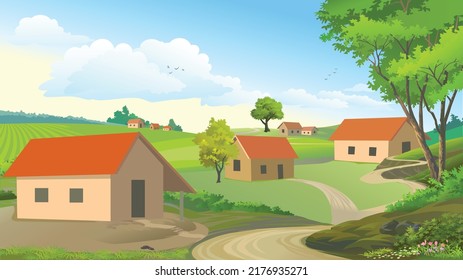 village house area traditional house. farmers village. route of farmers large agricultural area 