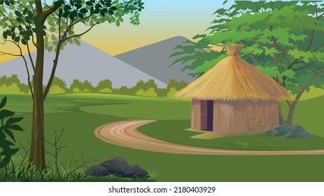 Village House background illustration design 