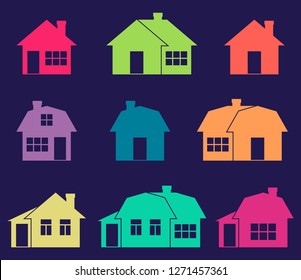 village house, building, cottage. set of colored icons. vector illustration.