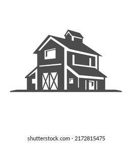 Village house countryside building ranch harvest warehouse livestock breeding vintage icon vector illustration. Agriculture architecture two story farmer home windows doors and roof country lifestyle