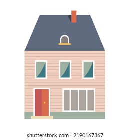 Village House. Front View Of Small Town Buildings And Apartments Vector Illustration. Exterior And Constructions Facade