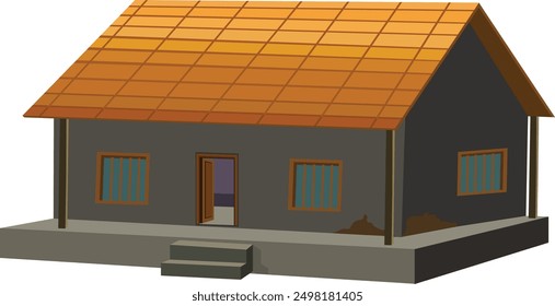 Village house with tiles and mud wall. poor man hut design vector