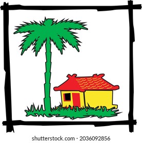 village house in vector art style