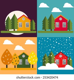 Village house vector flat set