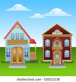 Village house. Vector illustration.  Design for postcards.