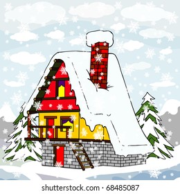 village house in winter