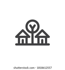 Village houses line icon. linear style sign for mobile concept and web design. Farm houses outline vector icon. Symbol, logo illustration. Vector graphics