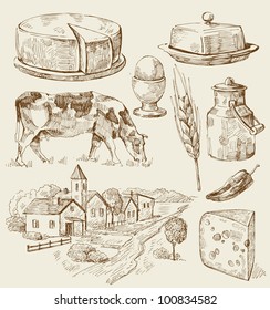 Village houses sketch with food