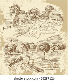 Village houses sketch with food