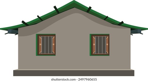 Village hut back view vector illustration isolated clipart for cartoon animation