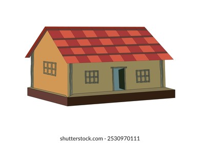 Village hut clipart para animação 2d cartoon. Design de casa tradicional com telhado de sombra, janelas, portas - perfeito para cenas animadas e fundos