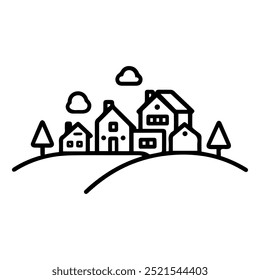 village icon or modern line symbol. Vector line art and icon design with bold outline. Black and white Pixel Perfect minimalistic symbol isolated white background. Silhouette simple thin sign