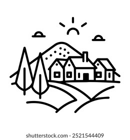 village icon or modern line symbol. Vector line art and icon design with bold outline. Black and white Pixel Perfect minimalistic symbol isolated white background. Silhouette simple thin sign