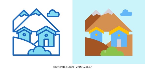 Ilustração de vetor multiestilo do ícone Village