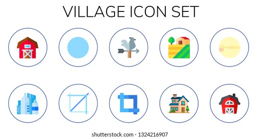 village icon set. 10 flat village icons.  Simple modern icons about  - barn, urban, fields, crop, vane, farm, villa