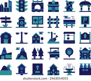 Ilustración vectorial de diseño de conjunto de iconos de aldea
