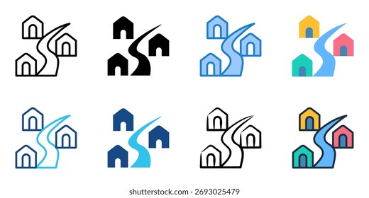Village icon set multiple style collection 
