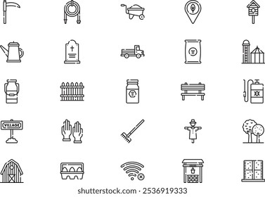 Village icons collection is a vector illustration with editable stroke.