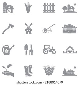 Village Icons. Gray Flat Design. Vector Illustration.