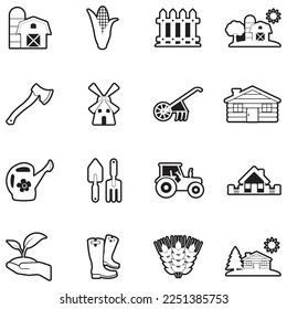 Village Icons. Line With Fill Design. Vector Illustration.