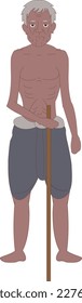 Village indian asian old poor man character for cartoon animation.