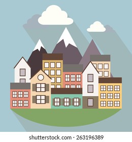 Village landscape. Flat design. Vector illustration