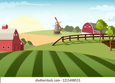 Village landscape with mill and farms
