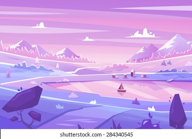 Village landscape. Vector design illustration for web design development, natural landscape graphics.