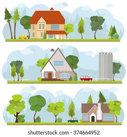 Village landscape.  Vector illustration 