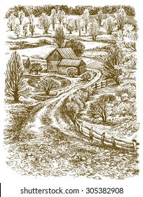 Village landscape. Vector ilustration.