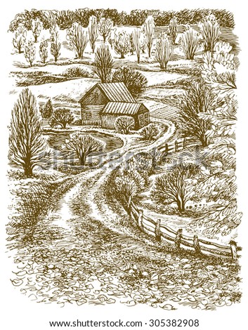Village landscape. Vector ilustration.