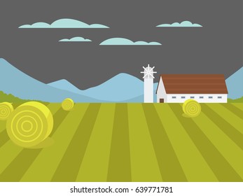 Village landscapes vector illustration farm house agriculture graphic countryside