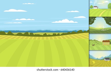 Village landscapes vector illustration farm house agriculture graphic countryside