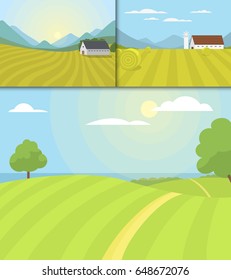 Village landscapes vector illustration farm house agriculture graphic countryside