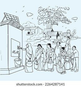 village life, water bank, Water Tank Water Storage, cartoon, sketch, illustration.