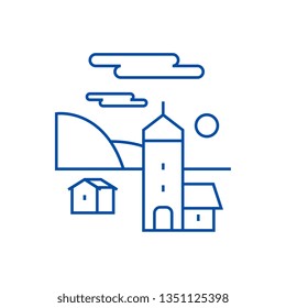 Village line icon concept. Village flat  vector symbol, sign, outline illustration.