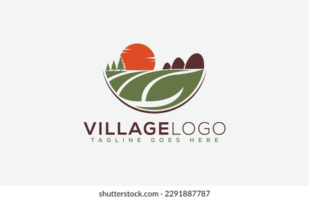 Elemento de promoción de marca gráfica vectorial de plantilla de diseño de logotipo de aldea.