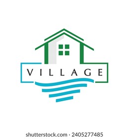 Village logo, house and beach design template for village, hotel and travel company