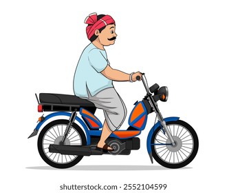 Village Man Riding Bike vector, Cartoon indian village character, farmer riding bike illustration, gear less bike side view vector